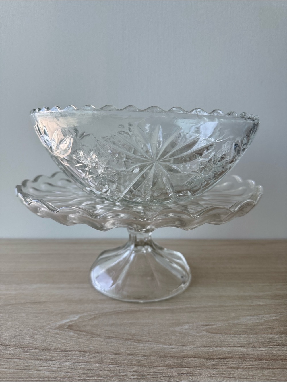 Vintage Pressed Glass Pedestal Cake Stand Serving Tray Dessert Plate